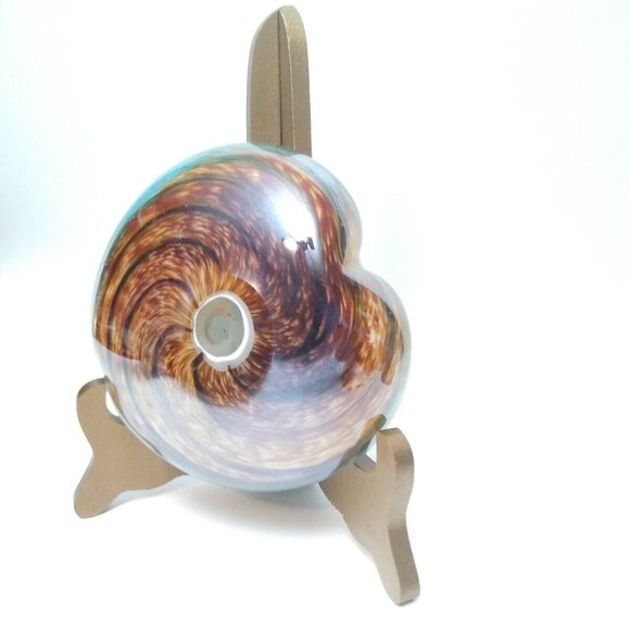 Hand Blown Glass Heart Paperweight Multi Color Swirl Glitter Spiral Center Heavy - Picture 7 of 11